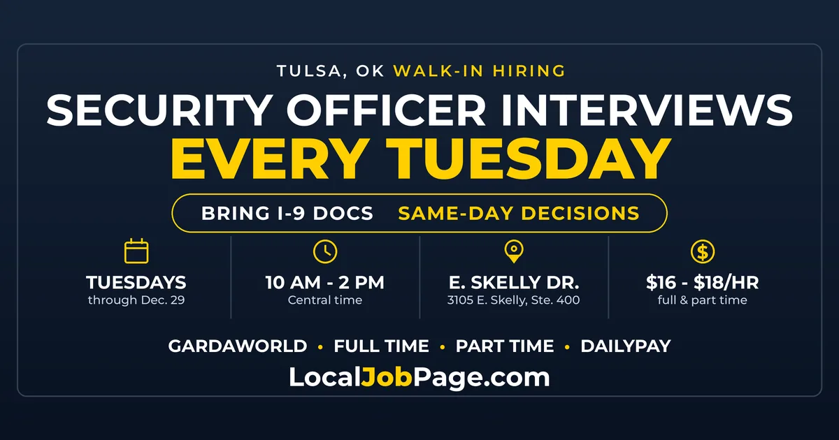 GardaWorld Holds Walk-In Security Officer Interviews Every Tuesday in Tulsa