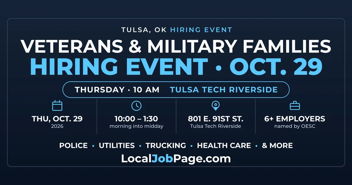 Tulsa Veterans Hiring Event Oct. 29: Tulsa Police, ONE Gas and Saint Francis at Tulsa Tech Riverside